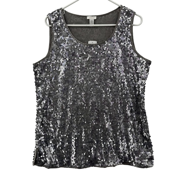 Chicos Tank Top Womens 3 Silver Gray Sequin Sleeveless Blouse Sparkle Party NWT - Picture 1 of 6